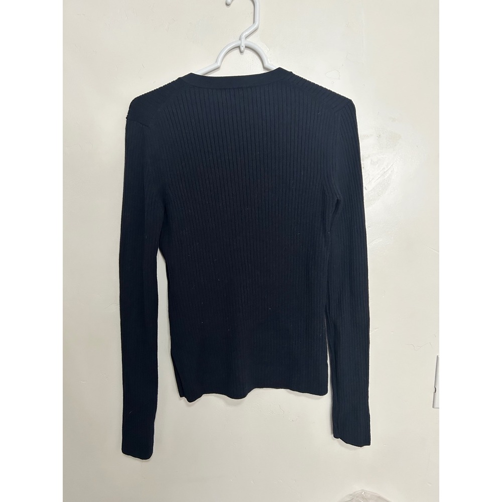 'S Max Mara Black Ribbed V Neck Button Up Long Sleeve Sweater Top L - Picture 7 of 14